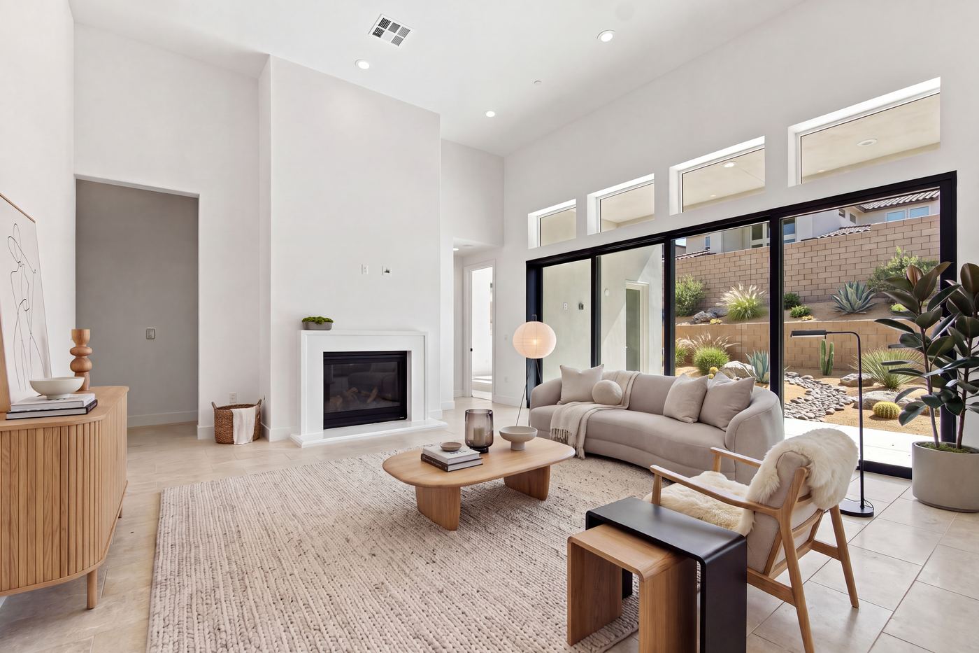 The same living room after virtual staging with modern furniture