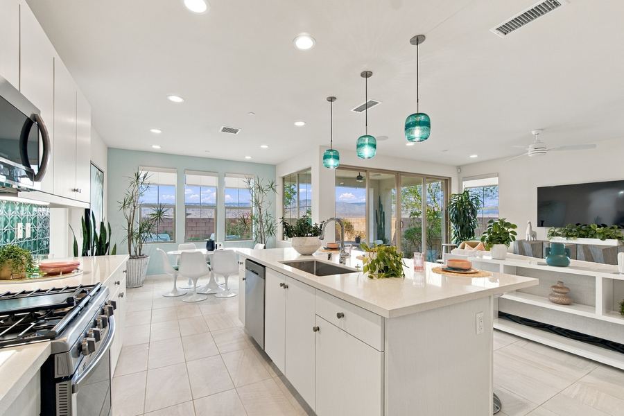 Kitchen and breakfast nook with mountain views