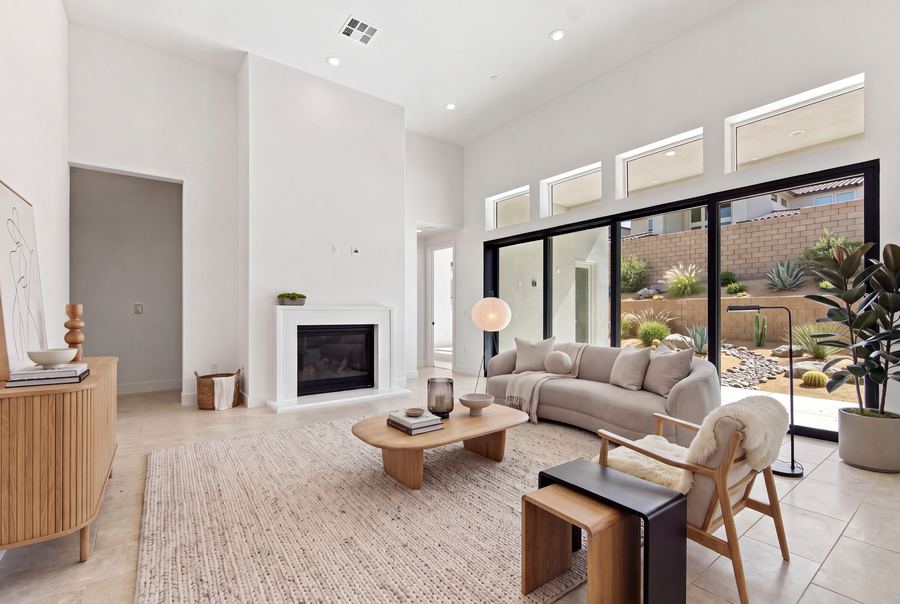 Living room with modern furniture added through virtual staging